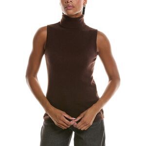 Forte Cashmere Womens  Basic Sleeveless Turtleneck 100% Cashmere Sweater, Brown